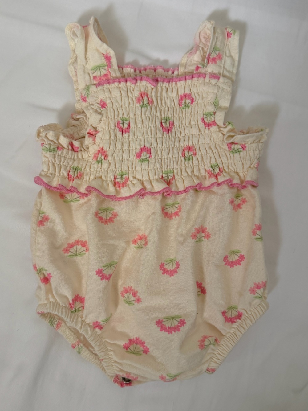 Nicole Miller 0-3M Pink Floral Smocked Bubble Romper